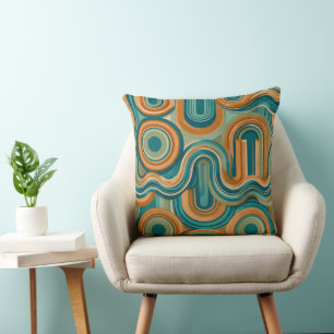 Cojín Decorativo Patrón de onda geométrica retro de los años 70 en 