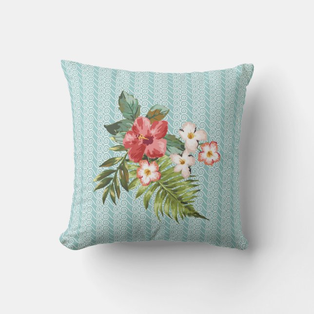 Cojín Decorativo Patrón de ondas acuáticas/corales tropicales (Anverso)