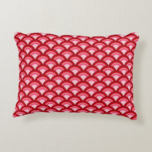 Cojín Decorativo Patrón de ondas Art Deco - rojo y fucsia