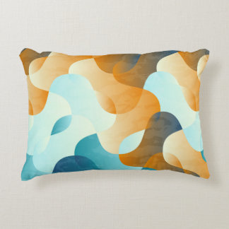 Cojín Decorativo Patrón de ondas de cosecha, azul y marrón.