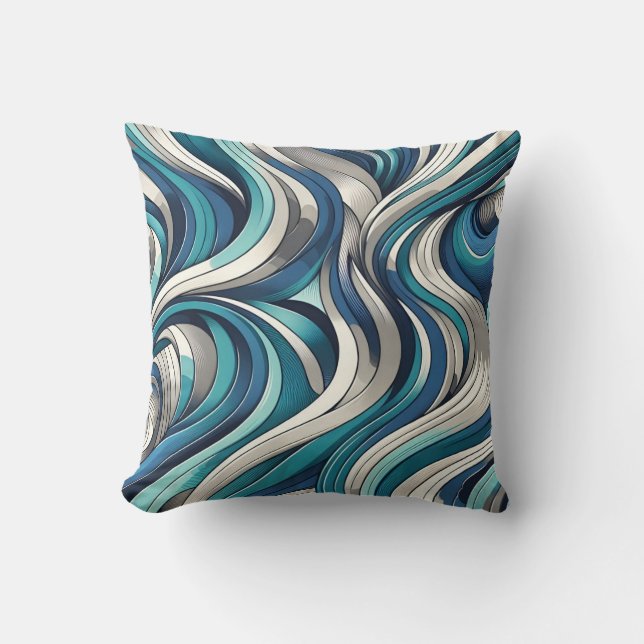 Cojín Decorativo Patrón de ondas de inspiración oceánica (Anverso)