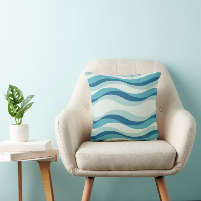 Cojín Decorativo Patrón de ondas de tonos azules (Silla)