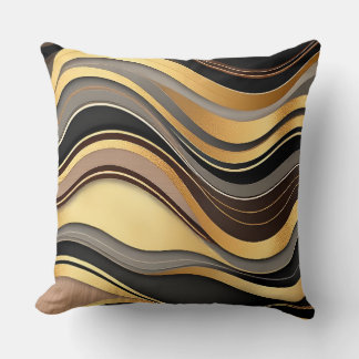 Cojín Decorativo Patrón de ondas negras, doradas y grises