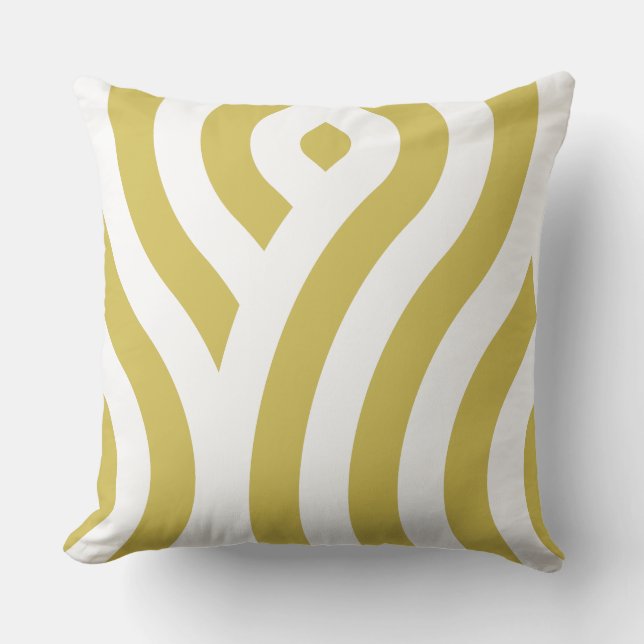 Cojín Decorativo Patrón de ondas rayadas, dorado-marrón y blanco (Anverso)