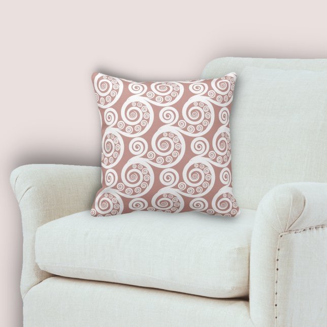 Cojín Decorativo Patrón de ondulaciones redondeadas rosadas y blanc (Girly Fun Pink & White Fern Frond Curls Pattern Throw Pillow, Living Room)