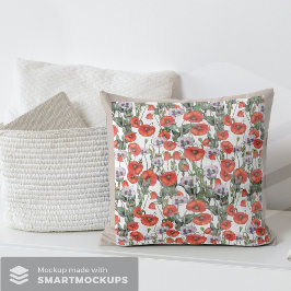 Cojín Decorativo Patrón de opio rojo y púrpura