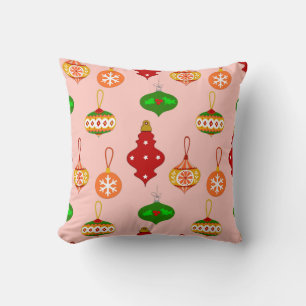 Cojín Decorativo Patrón de ornamentos antiguos en rojo, verde y ros