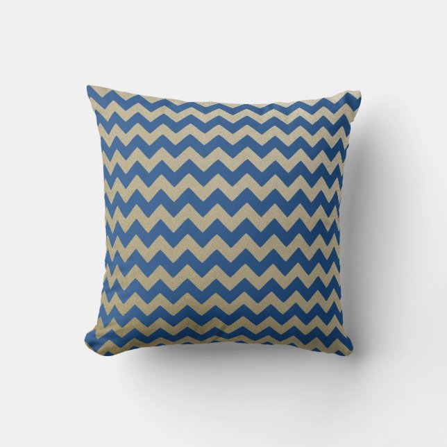 Cojín Decorativo Patrón de oro azul de Zigzag Chevron (Anverso)