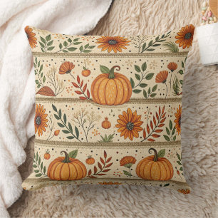 Cojín Decorativo Patrón de otoño 2 de calabaza rústica y crisantemo