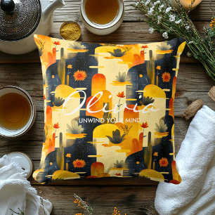 Cojín Decorativo Patrón de paisaje botánico moderno en amarillo cál