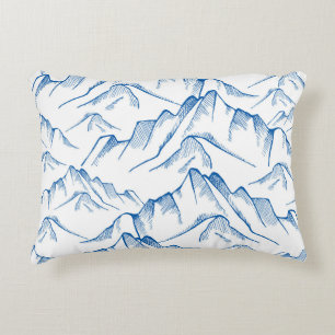 Cojín Decorativo Patrón de paisajes de montaña dibujado a mano.