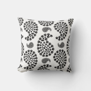 Cojín Decorativo Patrón De Paisley De Papas De Perro Negro Y Blanco