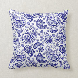 Cojín Decorativo Patrón de paisley floral azul y blanca de la marin