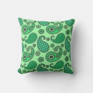Cojín Decorativo patrón de paisley, jade y verde menta