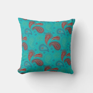 Cojín Decorativo Patrón de paisley roja turquesa