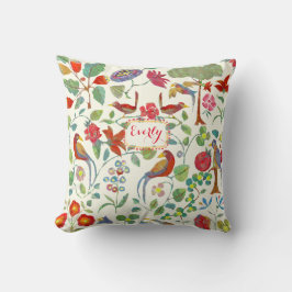 Cojín Decorativo Patrón de pájaro floral Lime rosa Lilac de coral r