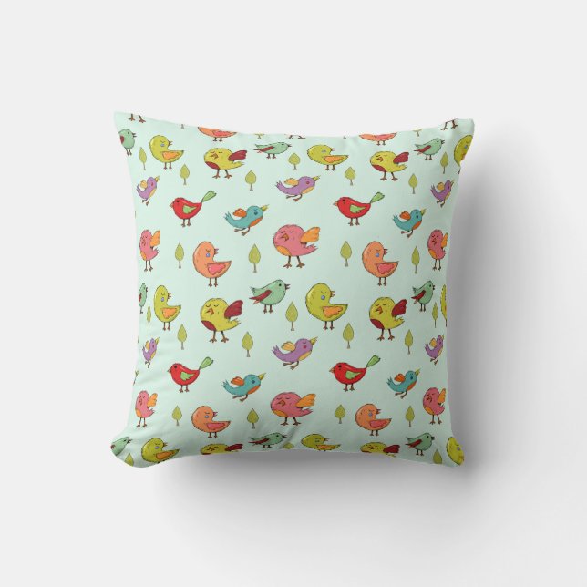 Cojín Decorativo Patrón de pájaros caprichosos (Anverso)