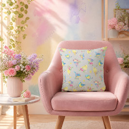 Cojín Decorativo Patrón de pájaros y flores acuarela dibujado a man