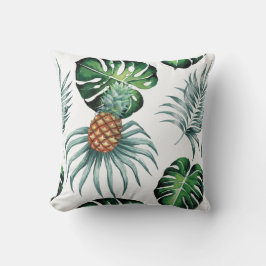 Cojín Decorativo Patrón de palma de jungla de acuarela tropical de 