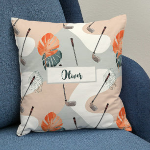 Cojín Decorativo Patrón de palos de golf boho con hojas tropicales