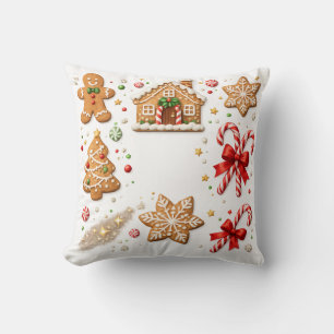 Cojín Decorativo Patrón de pan de jengibre de Navidad y bastón de c