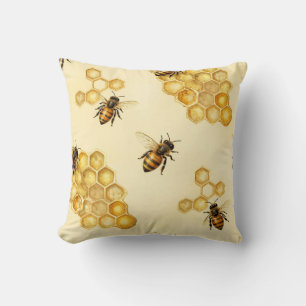 Cojín Decorativo Patrón de panal de abeja de miel a la acuarela