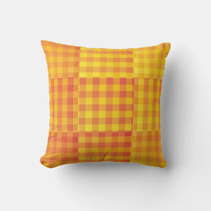 Cojín Decorativo Patrón de Parche Cuadros Amarillo Naranja