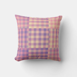 Cojín Decorativo Patrón de Parche Cuadros Amarillo Rosa Purpura