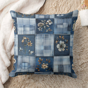 Cojín Decorativo Patrón de parches florales Denim boho
