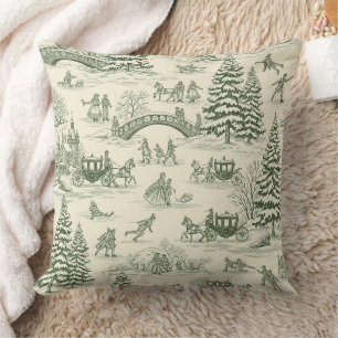 Cojín Decorativo Patrón de paseo en trineo de Navidad en toile verd