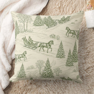 Cojín Decorativo Patrón de paseo en trineo de Navidad en toile verd
