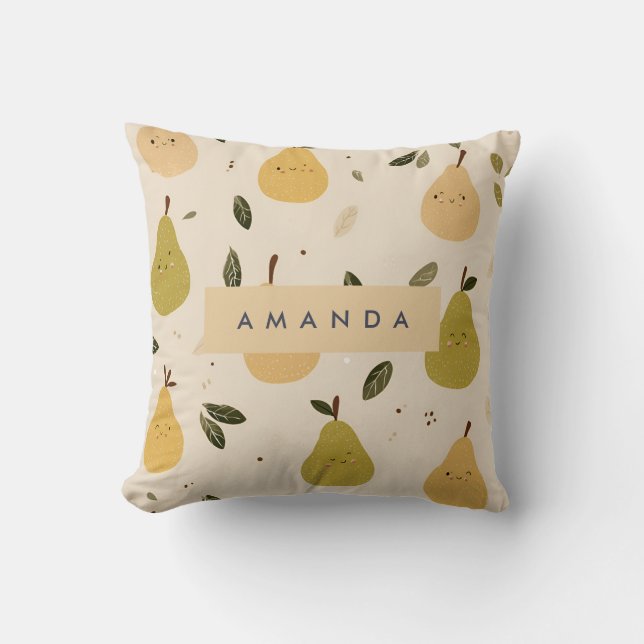 Cojín Decorativo Patrón de Pear Whimsical Cuto Personalizado (Anverso)