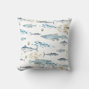 Cojín Decorativo Patrón de peces amarillo azul