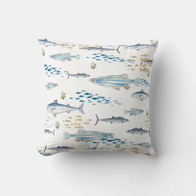 Cojín Decorativo Patrón de peces amarillo azul (Anverso)
