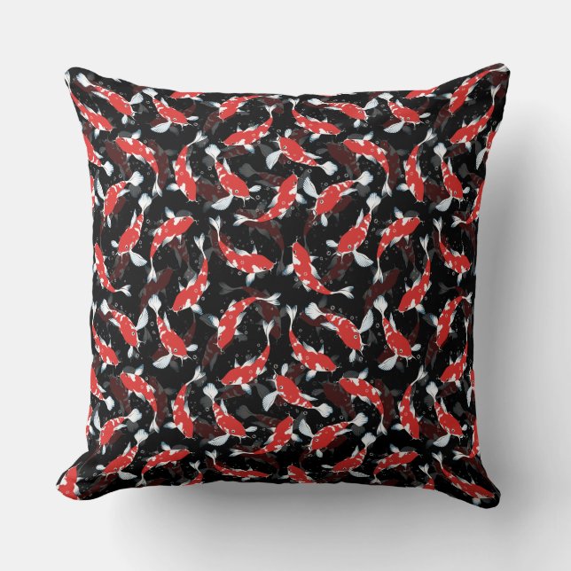 Cojín Decorativo Patrón de peces de Koi Rojo (Anverso)