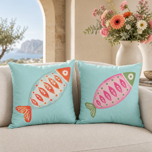 Cojín Decorativo Patrón de peces de verano costero colorido