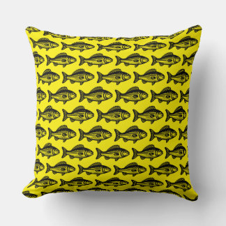 Cojín Decorativo Patrón de peces - Negro sobre amarillo brillante