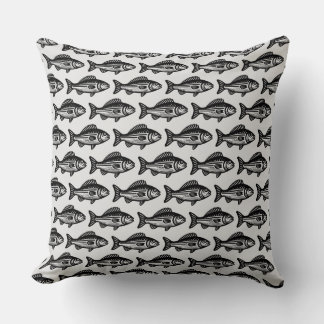 Cojín Decorativo Patrón de peces - Negro sobre gris claro