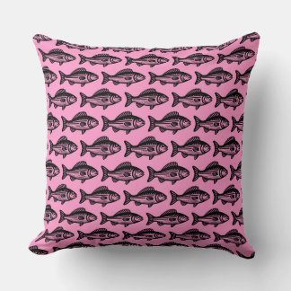 Cojín Decorativo Patrón de peces - Negro sobre rosa