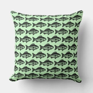 Cojín Decorativo Patrón de peces - Negro sobre verde fantasma