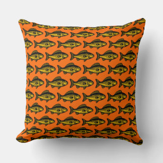 Cojín Decorativo Patrón de peces - Negro y ámbar en Naranja