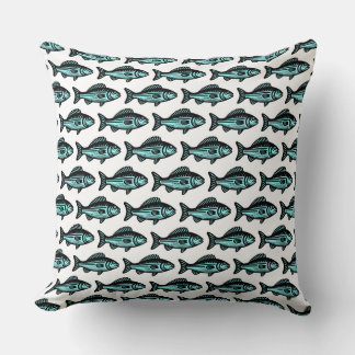 Cojín Decorativo Patrón de peces - Negro y azul de hielo en blanco