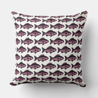 Cojín Decorativo Patrón de peces - Negro y rosa en blanco