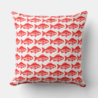 Cojín Decorativo Patrón de peces - Rojo sobre blanco