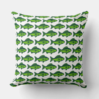 Cojín Decorativo Patrón de peces - Verde oscuro y coro sobre blanco