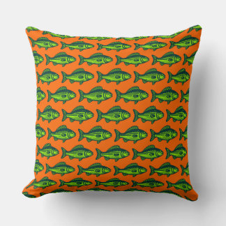 Cojín Decorativo Patrón de peces - Verde oscuro y coro sobre Naranj