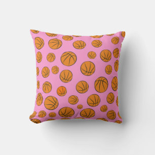 Cojín Decorativo Patrón de pelotas de baloncesto sobre fondo rosa