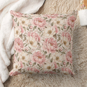 Cojín Decorativo Patrón de peonías florecidas vintage