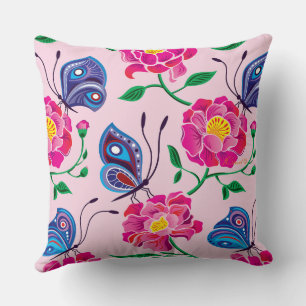 Cojín Decorativo Patrón de Peonías y Mariposas