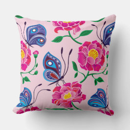 Cojín Decorativo Patrón de Peonías y Mariposas